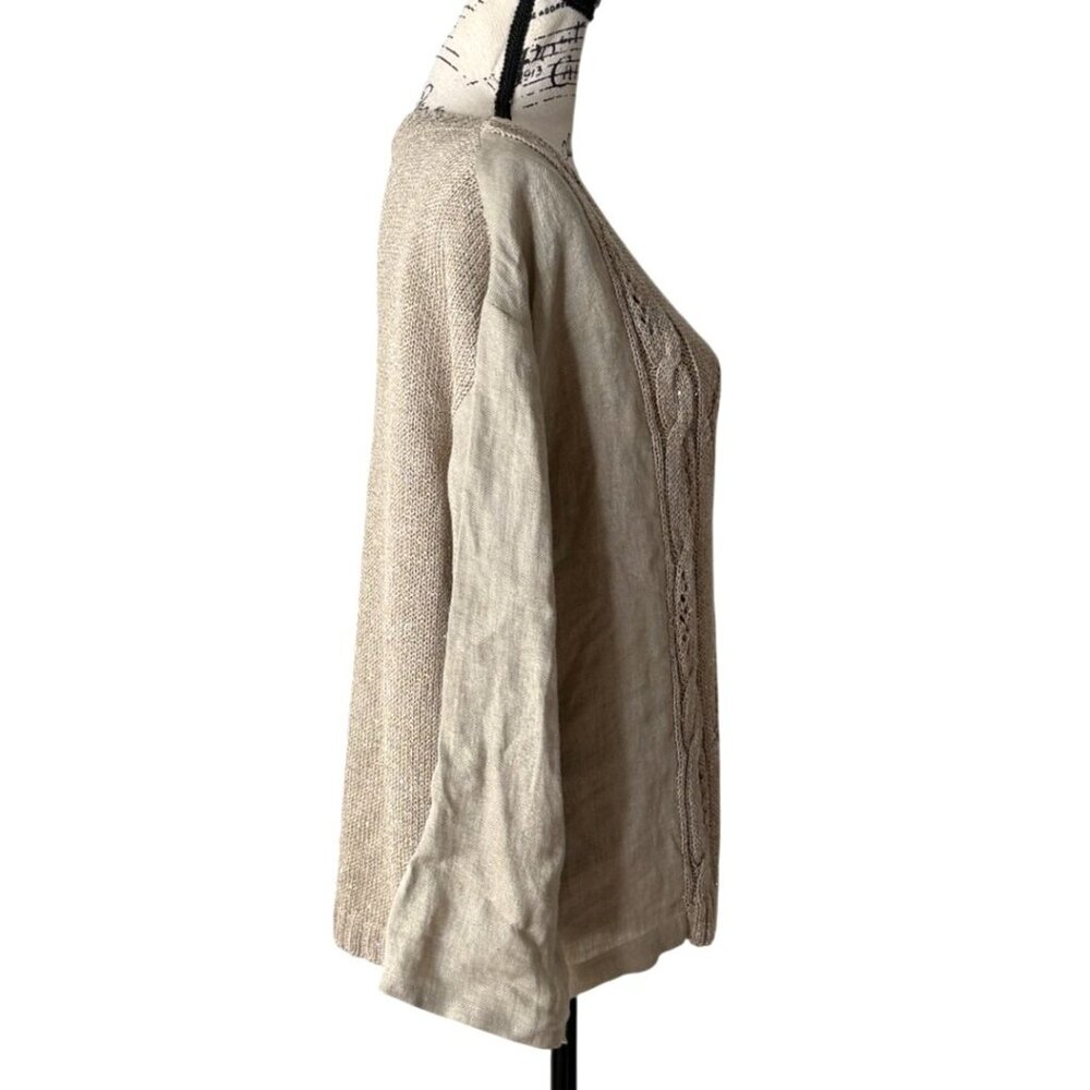Luisa Spagnoli Womens Beige Cable Knit Sweater Cotton Linen Size M - Picture 2 of 8